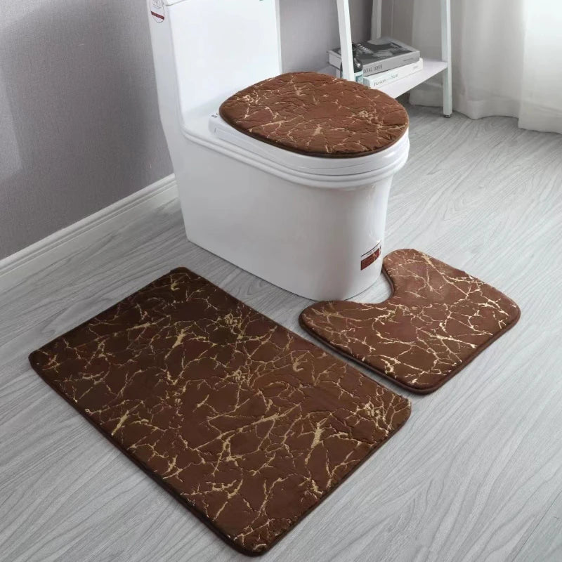 Toilettensitzbezug 3-teiliges Set Badematte Duschraum Bodenmatte Zuhause Badezimmer Anti-Rutsch Saugfähige Fußmatte Badewannen Dekor Teppich