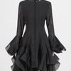TWOTWINSTYLE Damenkleid Unregelmäßig Gefaltet Patchwork Mode Lang Laternenärmel Tailliertes Minikleid 2024 Neue Kleidung
