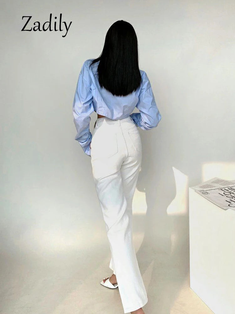 Zadily 2025 Summer Korean Style Long Sleeve White Shirt Women Sexy Button Ladies Crop Tops Blouse Street New In Female Clothing