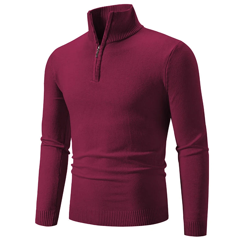 New Men's Sweater Half Zipper Pullovers Winter Warm Stand Collar Turtleneck Cotton Knitted Sweater Men Solid Color Sweatwear