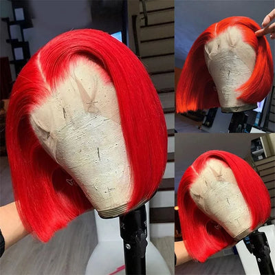 Heißer roter Bob-Perücke 13x4 Lace Front Echthaarperücken für Frauen brasilianische Bone Straight rot gefärbte Lace Frontal Perücken 10 12 14 16 Zoll