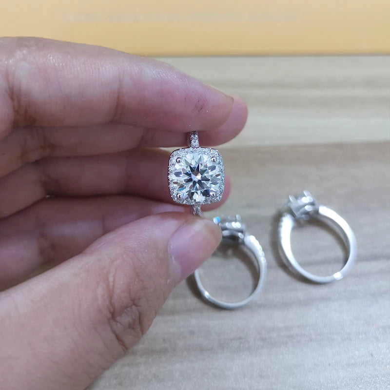 100% Moissanite Rings 1CT 2CT 3CT Brilliant Diamond Halo Engagement Rings For Women Girls Promise Gift Sterling Silver Jewelry