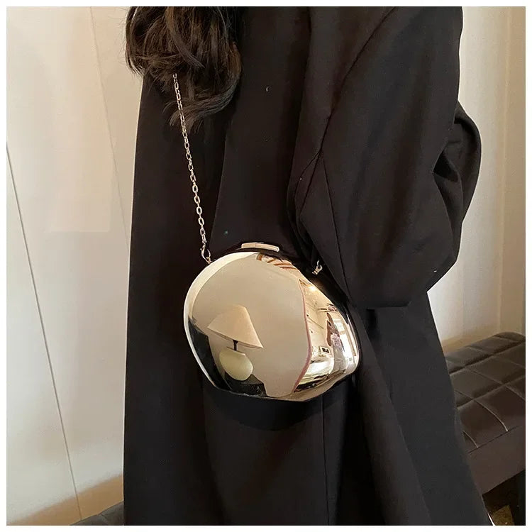 Designer-Clutch in Acryl-Muschelform Gold Silber Damen Abendtasche Süße Glänzende Metall Schulter-Umhängetaschen Kleine Geldbörse