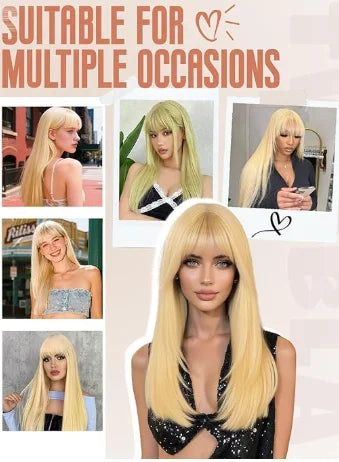 Light Brown Short Bob Layered Lace Front Wig With Bangs Straight Lace Frontal Wig 13x4 Glueless Synthetic Heat Resistant Cosplay