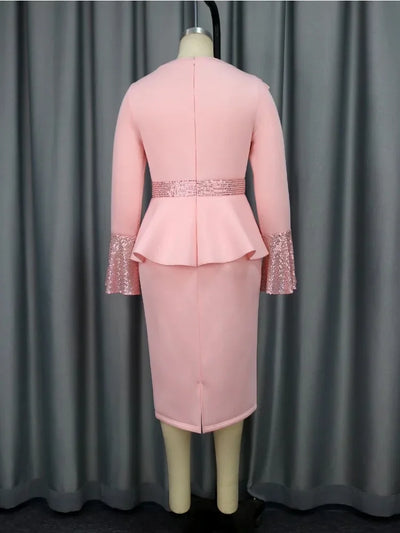 Elegante Kirchenkleider für Damen mit Rüschen, langen ausgestellten Ärmeln, Pailletten, Party-Bodycon, Schößchen, edel für Anlässe, als Hochzeitsgast für afrikanische Hochzeiten