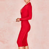 Women's Deep V Neck Bandage Dress Long Sleeve Folds Bodycon Black Midi Sexy Elegant Club Celebrity Runway Evening Party Dresses