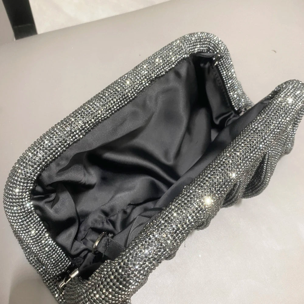 Shiny Rhinestones Handmade Evening Clutch Bags New Folds Purses and Handbags Luxury Designer Wedding Party High Quality