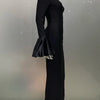STOCK Shining Diamonds Neck Flare Sleeve Black Long Bandage Dress Elegant Woman Evening Party Dress Cocktail Party Outfit