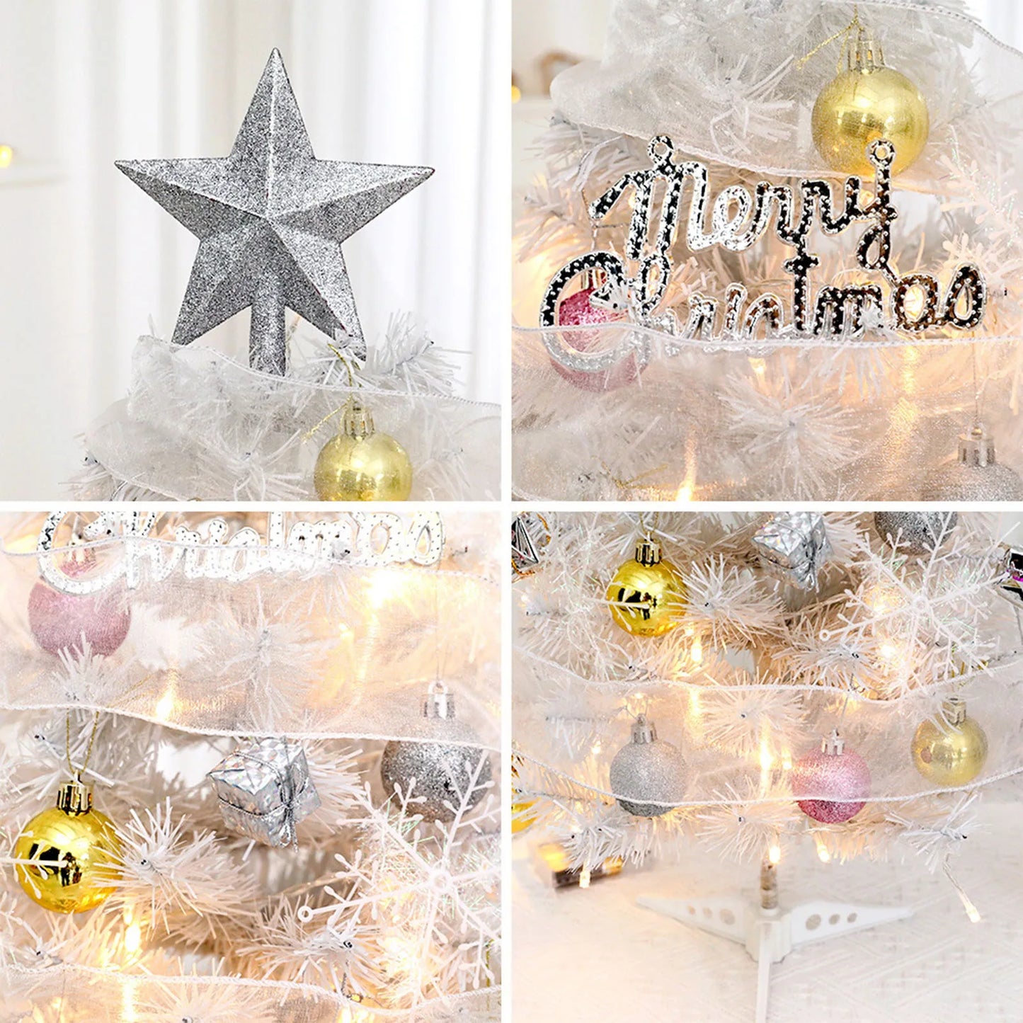 Hot Sale 45/60cm Christmas Tree With lights White/Pink Christmas Tree With Star Christmas Miniature Pine With Ornaments
