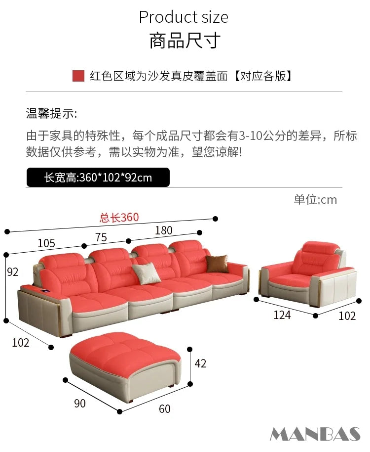 Premium italienische Echtleder-Ecksofas Sofagarnituren mit USB und Bluetooth Lautsprecher – MANBAS Wohnzimmermöbel