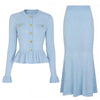 ZJYT Women's Knitted Dress Set 2 Piece Spring New Flare Sleeve Sweater and Long Skirt Suit Elegant Female Party Outfit Blue 2026