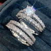 Huitan Sparkling 2Pcs Set Cubic Zirconia Rings for Women Wedding Engagement Fashion Jewelry Luxury Trendy Female Rings Wholesale