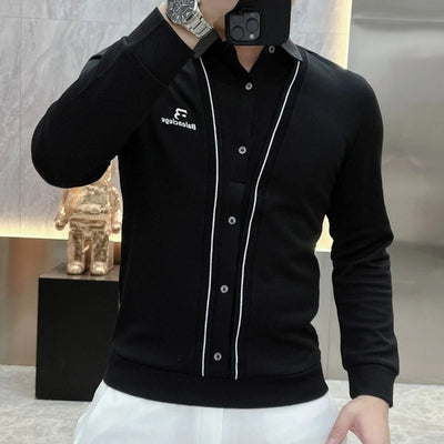 Business Casual Herren T-Shirts Frühling Herbst Neue Herrenkleidung Fake Two Pieces Streetwear Mode Büro Soziale Langarm-Oberteile