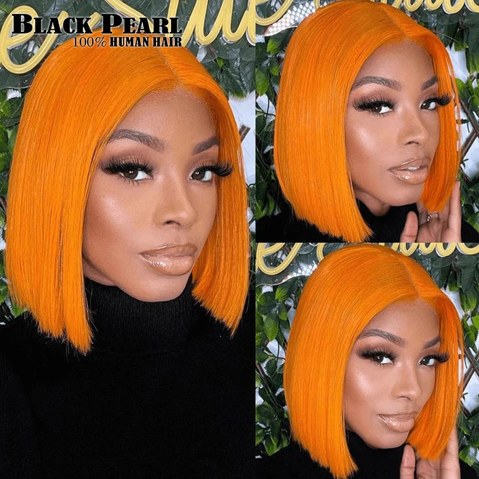 Black Pearl Ginger Lace Front 100% Human Hair Quality Wigs Glueless Wig Short Straight Bob Wig Lace Front Human Hair Wig