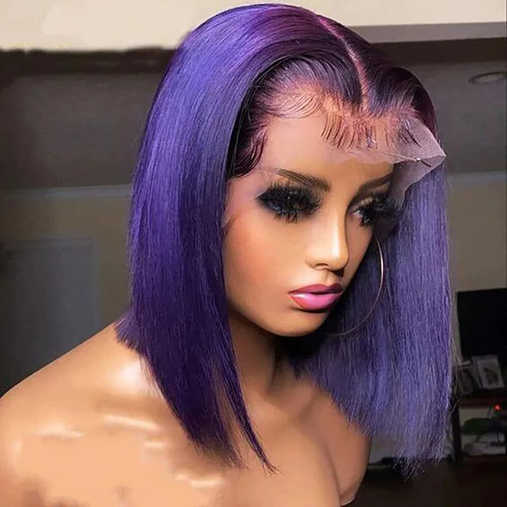 Purple Straight Bob Wigs Human Hair Preplucked Transparent Lace Frontal Wigs Brazilian 13x4 Short Bob Wigs 100% Human Hair Wigs