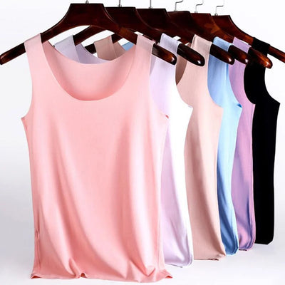 Damen Sommer Eng anliegend Nahtloses Tanktop Camis Weste Mode Freizeit Ärmelloses Damen Street Tanktop T-Shirt Hotsweet BH B3192