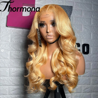 13X6 Honey Blonde Body Wave Lace Front Wig Pre Plucked Natural Hairline Synthetic Light Blonde Lace Front Wigs Glueless