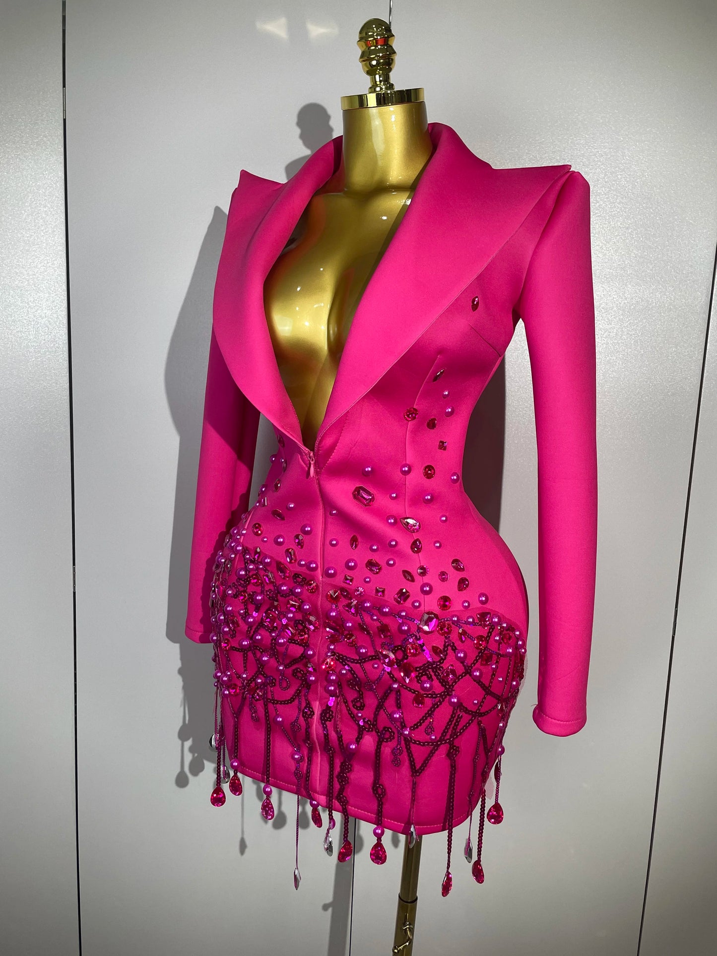 Glitzernde Kristallketten Perlen Langarm Minikleid 2025 Damen Geburtstag Abendparty Nachtclub Outfit Sängerin Hochzeitskostüm