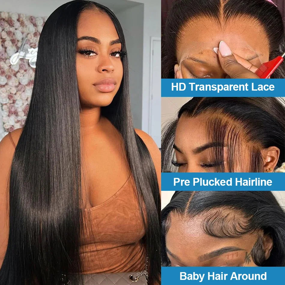 Bone Straight Wigs 100% Human Hair Wigs HD Lace Frontal Wig 13x6 Natural Black 4x4 13x4 HD Lace Front Human Hair Wig For Women