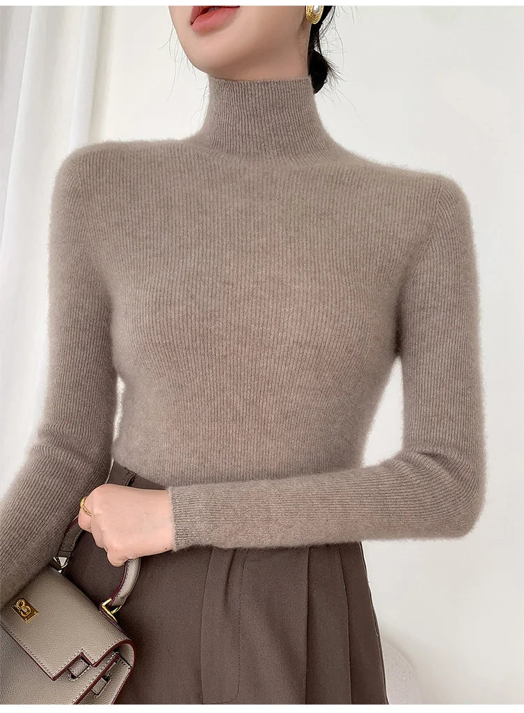 Damen Rollkragen-Basics Kaschmirpullover Herbst Winter Pullover 100% Merinowolle Strickwaren Damen Weicher schmaler Strick Neuer Top