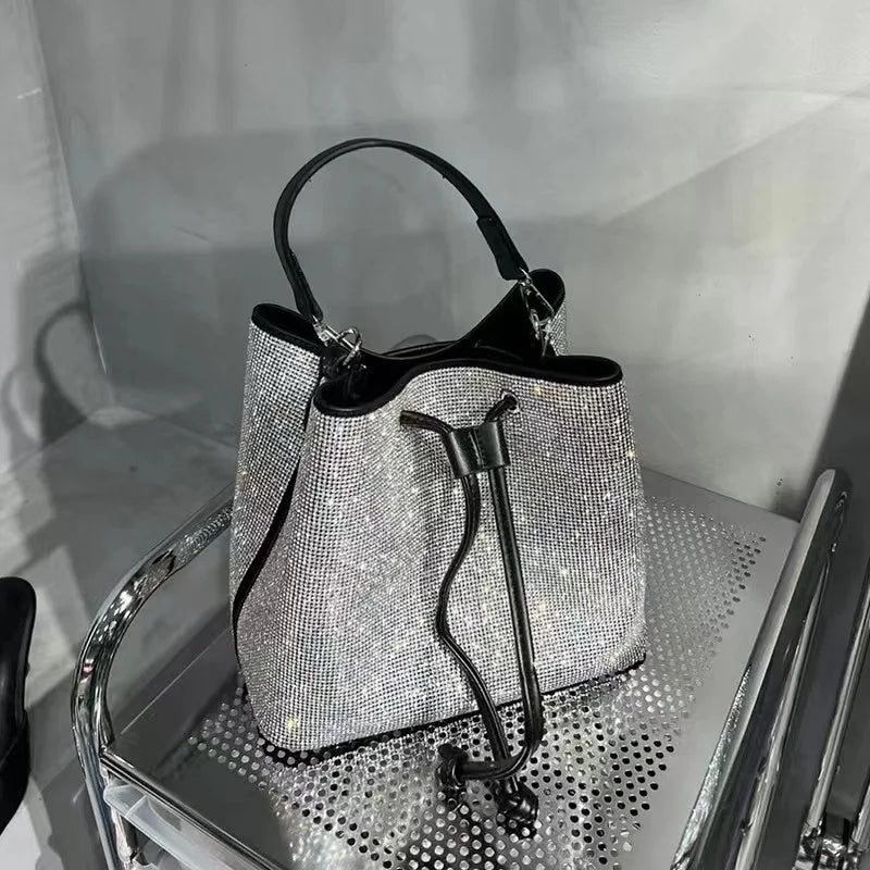 Luxury Crystal Shiny Rhinestone Diamond Bucket Bag Female Bling Evening Bag Lady Purse Women's Handbag Shoulder Messenger Bag