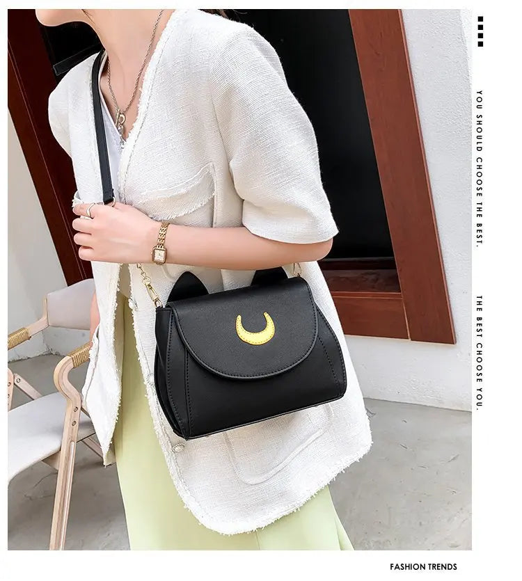 Summer Sailor Moon Ladies Handbag Black Luna Cat Shape Chain Shoulder Bag PU Leather Women Messenger Crossbody Small Bag Purses
