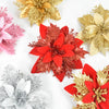 3/10Stück 14cm Weihnachtsblumen Glitzer Rot Gold Blütenkopf Weihnachtsbaumschmuck Neujahrsdekorationen für Zuhause Navidad Noel Geschenke