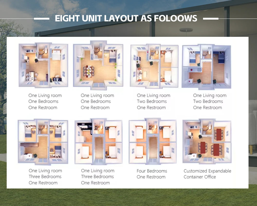 Vorgefertigtes mobiles Tiny House mit leichtem Stahldach, 2, 3, 4, 5 Schlafzimmern, 20 Fuß, 40 Fuß, faltbares, erweiterbares Containerhaus mit Terrasse