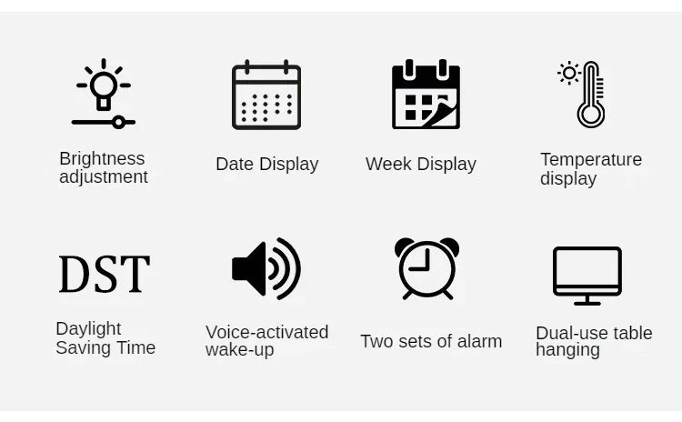 LED Digital Wall Clock Temperature Date Week Display Table Alarm Clocks Voice Control Electronic Clock Brightness Adjustment