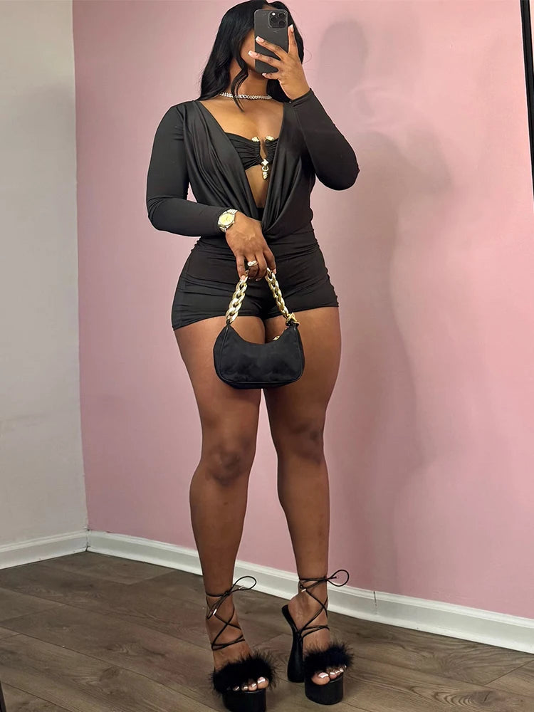 Insglas Frühling Trend Schwingkragen Sexy Damen Jumpsuit + Metallschnalle BH Hipster Midnight Party Neues Workout Fit Coquette Playsuits