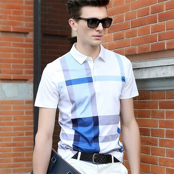 Men's Fashion Business Casual Stripe Polo Comfortable Top British Style