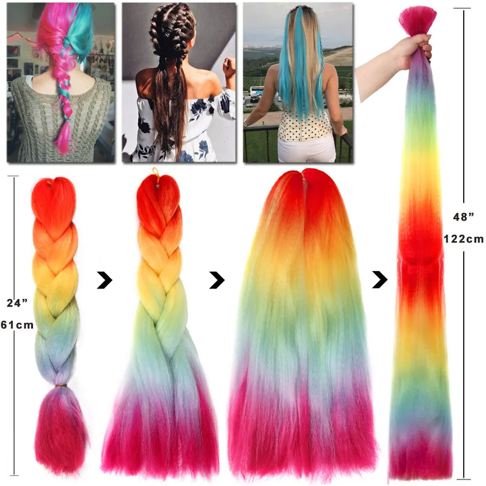 S-noilite Box Braiding Haar vorgedehnt Ombre Jumbo Braids Synthetisches Flechthaar Rot Pink Blau Grau 24 Zoll Haarverlängerungen