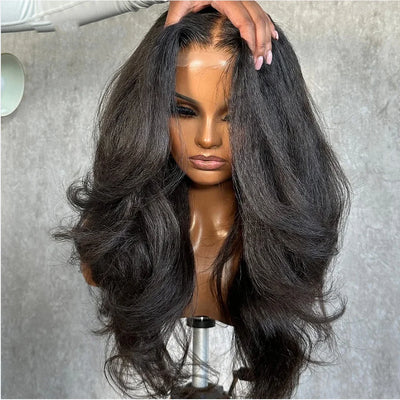 Weiche Körperwelle krauses glattes 26 Zoll langes 180 % Dichte, klebstofffreie Lace-Front-Perücke für schwarze Frauen mit Babyhaar, hitzebeständig