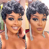 Lockige Pixie-Cut-Perücken, kurze Echthaarperücke für schwarze Frauen, natürliche schwarze gewellte Bob-Perücke, glueless, Remy-Haar, komplett maschinell gefertigte Perücke