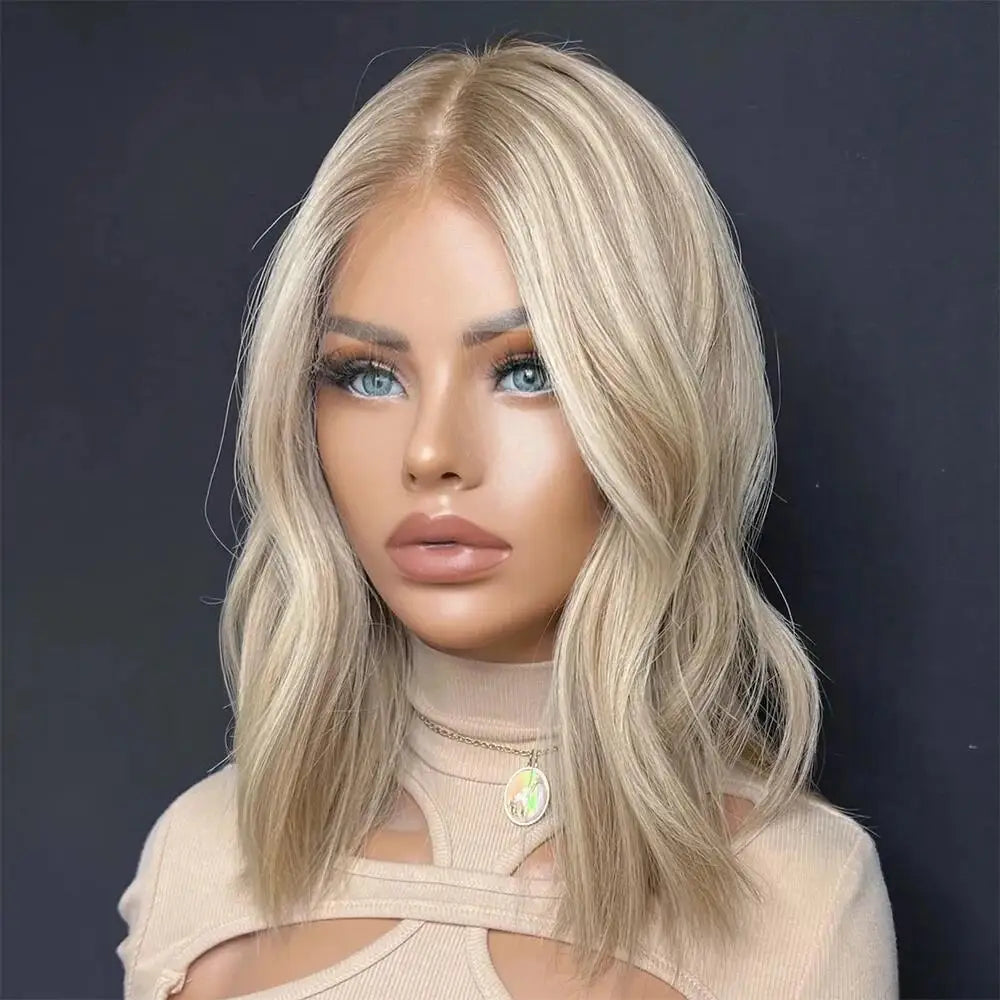 Ombre Blonde 13X4 Transparent Lace Front Echthaarperücke Brauner Ansatz Loose Wave Aschblond 4x4 Closure Perücke vorgezupft