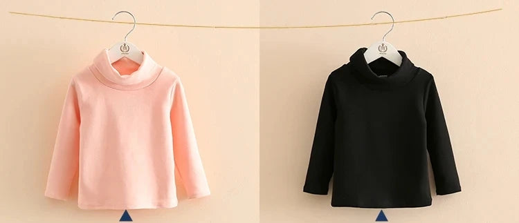 2025 Spring Autumn 2-10 Years Children'S Candy Color Sweet Long Sleeve High Neck Unisex Kids Girl Boy Basic Turtleneck T-Shirt