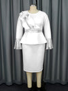 Church Dresses for Women Elegant Ruffles Long Flare Sleeves Sequined Party Bodycon Peplum Classy Occasion African Wedding Guest