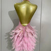 Women Luxury Rhinestones Pearls Feathers Halter Backless Short Dress Women Sexy Celebrate Birthday Dress Nightclub Stage Costume