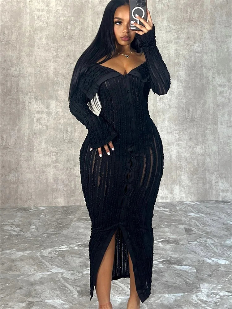Wmstar Women Dress Long Sleeve Knitted New Fashion Elegant Bodycon Ladies Sexy Bodycon Party Long New Maxi Dresses Dropshipping