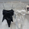 DEAT Sequin Big Bow Jumpsuit Suspender Vest For Women 2024 Summer New Fashion Celebrity Solid Color Camisole Female 11XX9197
