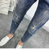 Men's Korean Style Classic Jeans 2023 New Blue Ripped Jeans for Men Fashion Trendy Summer Skinny Ripped Hole Cargo Trousers