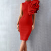 Summer Fashion Bodycon High Neck Sleeveless One Shoulder With Flower Ruffle Elegant Evening Dress