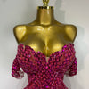 Women Sexy Sparkly Rhinestones Sequins Off The Shoulder Mesh Mini Dress Birthday Party Nightclub Dancer Stage PhotoShoot Costume