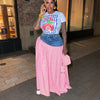 Streetwear Patchwork Jean Skirt Outfit Sexy Women Elegant Two Pieces Plaid Denim Club Matching Set Lady Casual Tracksuit