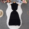 Women's Solid Color Sleeveless Round Neck Slim Fitting Fringe Fur Dress for Summer 2025