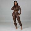 Women Pants Sets Two Piece Long Sleeve Cardigan Hidden Breasted Solid Zipper Fly Pencil Pants Slim Fit High Street Pockets