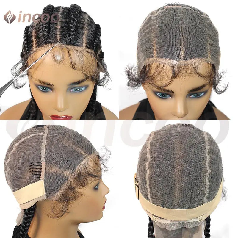 Wear and Go Glueless Wig Synthetische Vollspitzenperücke Geflochtene Perücken Jumbo Box Braids Perücke für schwarze Frauen Afrikanische Faux Locs Flechtperücke