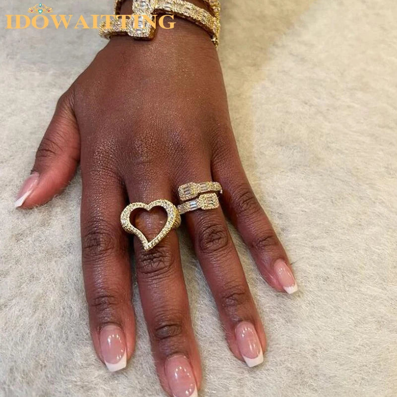 Full Micro Paved CZ Hollow Heart Ring High Quality Iced Out Bling Cubic Zirconia For Women Girlfriend Valentines Finger Jewelry