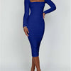 Herbst und Winter Damen Sexy Bodycon Kleid Quadratischer Ausschnitt Langarm Abendkleider für Damen