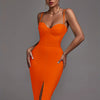 Orange Bandage Dress Women Party Dress Bodycon Elegant Sexy Spaghetti Strap Birthday Evening Club Outfits New Year 2024 Summer